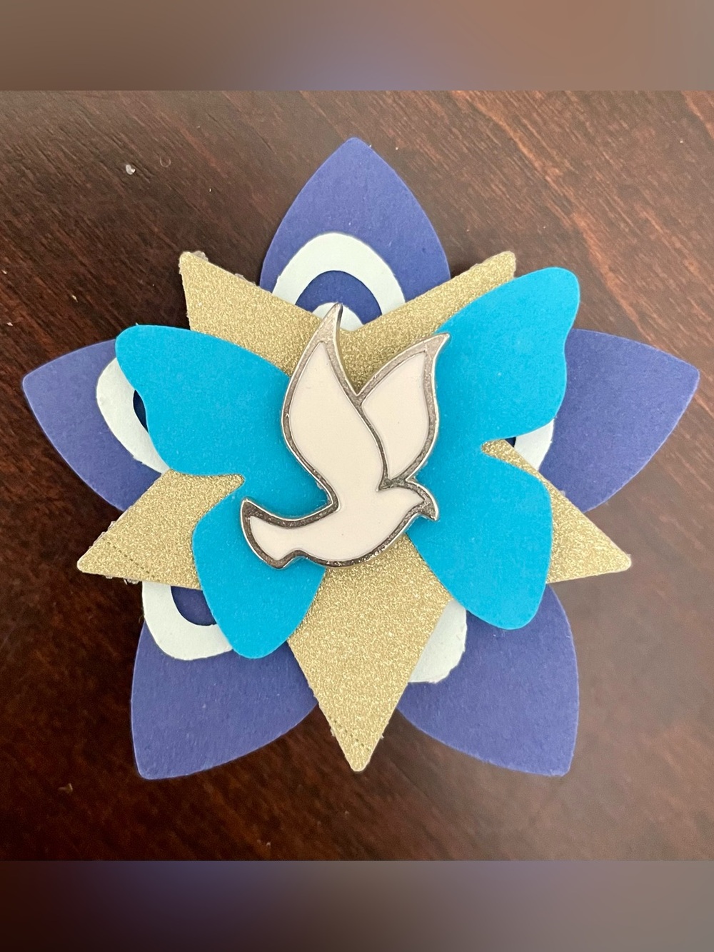 Classic White Metal Enamel Dove Lapel Pin with Handcrafted Paper Piece
